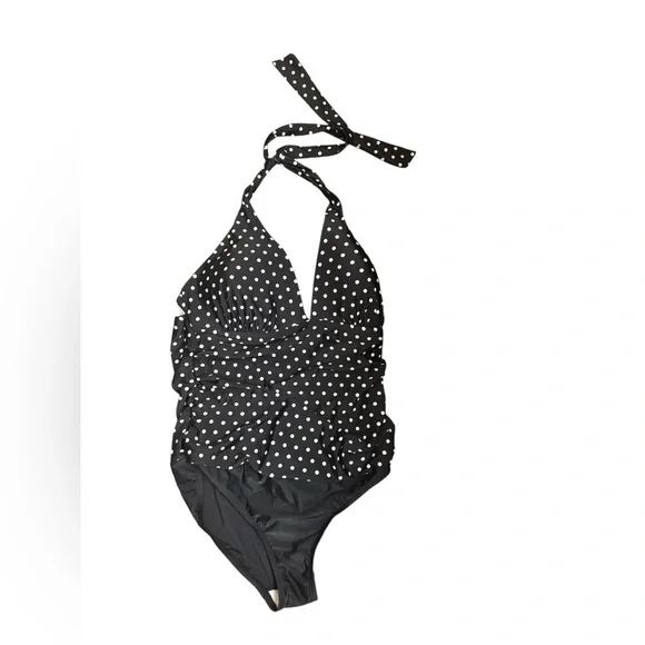 2 BAMBOO Ladies' Swimsuit Black & White Polka Dot Size XXL 14-16 Tummy Control - Picture 11 of 15